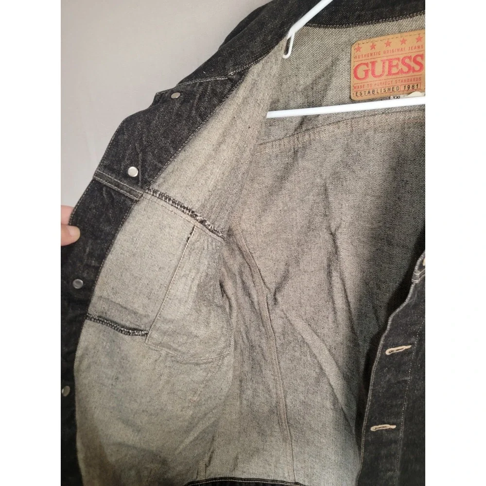 Vintage 90s Guess Denim Jacket Sz XXL Black Washed Jean Trucker 100% Cotton USA